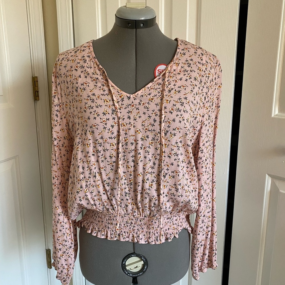 SO Long Sleeve Pink Floral Blouse